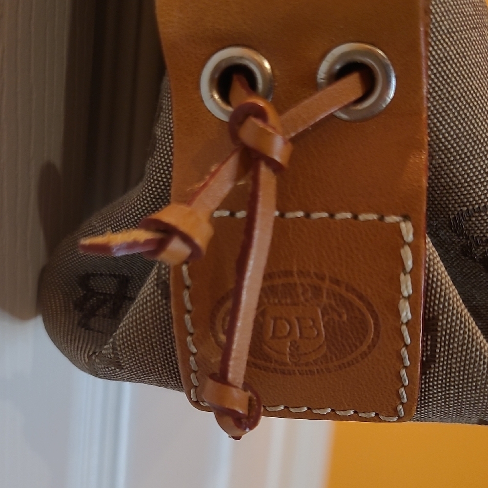 Authentic Dooney & Bourke Brown Monogram Shoulder Bag Leather Accents - Picture 6 of 13